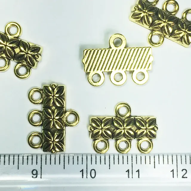 Charms Necklace Ends Connector (15mm 3 Hole, Gold) - 15 Pieces