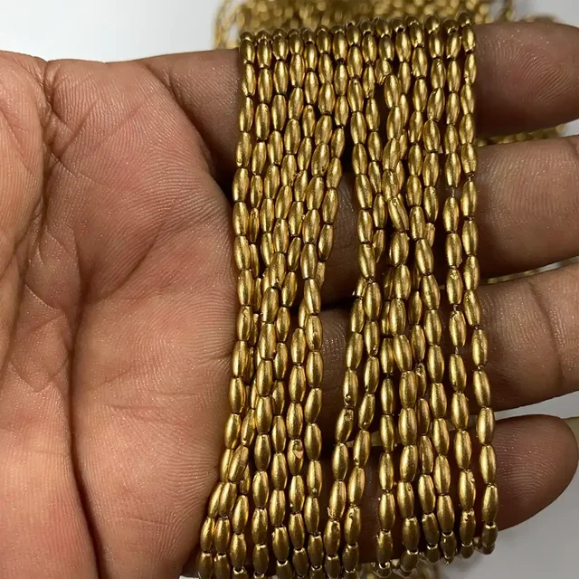 Eye Shape 3MM Bunch Beads – 5 Bunches (Each 12 Lines) – Dull Gold – A1 Quality - 3MM, 5 Bunch (60Lines)