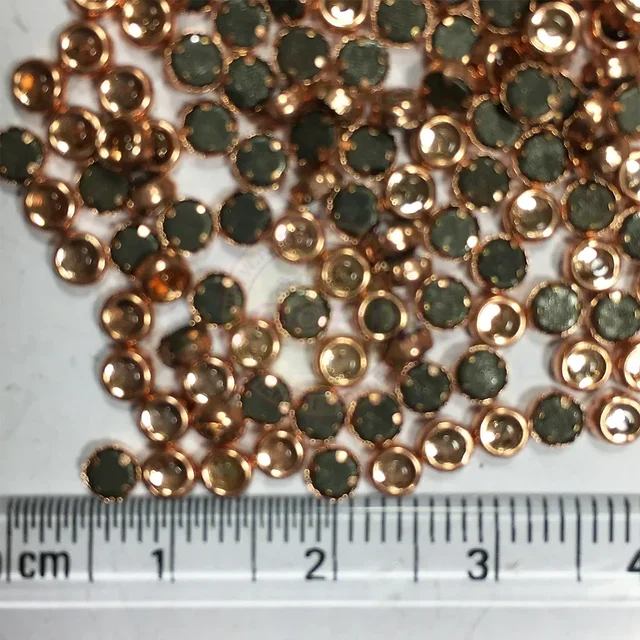 Kundan Stone 3mm Color Copper Flat Back Framed Round Shape - Copper, 50gms, 3MM, Round