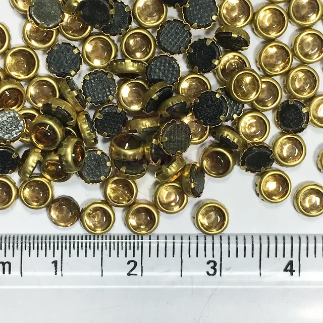 Kundan Stone 4mm Color Gold Flat Back Framed Round Shape - Gold, 50gms, 4MM, Round