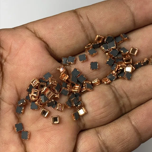 Kundan Stone 3mm Copper Color Flat Back Framed Triangle Shape - Copper, 50gms, 3MM, Triangle