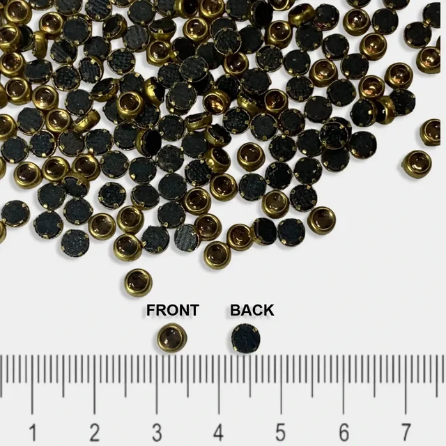 Kundan Stone 3mm Color Gold Flat Back Framed Round Shape - Gold, 50gms, 3MM, Round