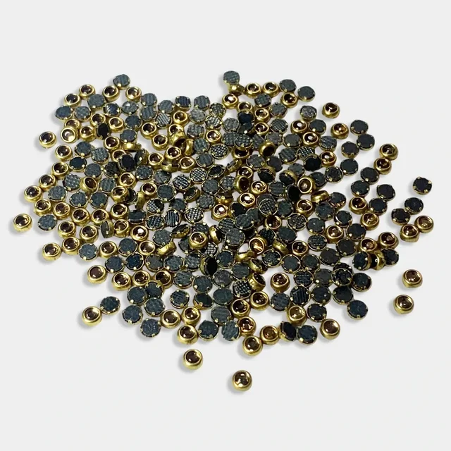Kundan Stone 3mm Color Gold Flat Back Framed Round Shape - Gold, 50gms, 3MM, Round