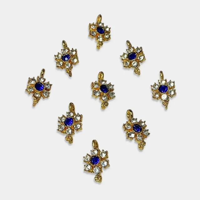 Meena Kundan Stone White and Blue Color Flower Shape for jewelry making - 10 Pieces