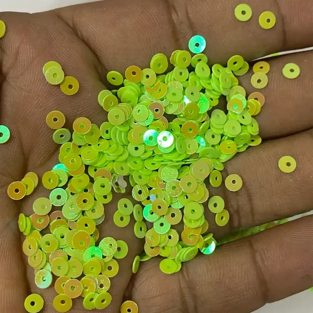 Round Shape Sewing Shiny or Rainbow Sequins Lime Green Iridescent Color 4MM (20grams)