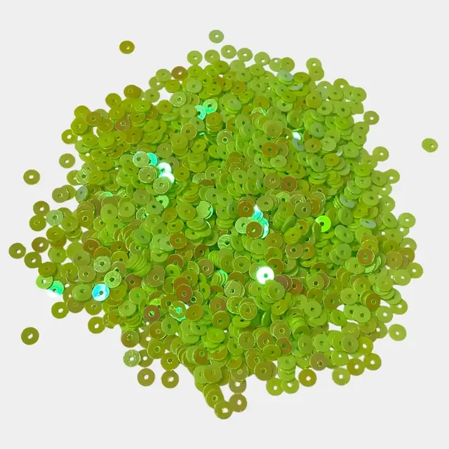 Round Shape Sewing Shiny or Rainbow Sequins Lime Green Iridescent Color 4MM (20grams)