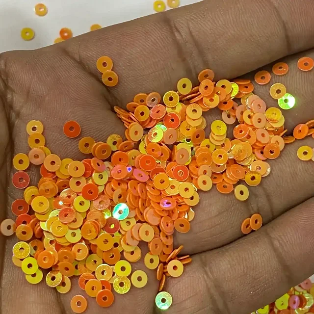 Round Shape Sewing Shiny or Rainbow Sequins Orange Iridescent Color 4MM (20grams)