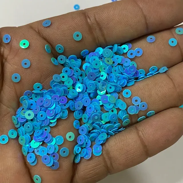 Round Shape Sewing Shiny or Rainbow Sequins Sky Blue Iridescent Color 4MM (20grams)