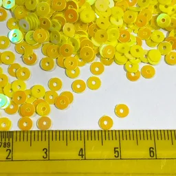 Round Shape Sewing Shiny or Rainbow Sequins Yellow Iridescent Color 4MM (20grams)