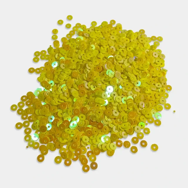 Round Shape Sewing Shiny or Rainbow Sequins Yellow Iridescent Color 4MM (20grams)