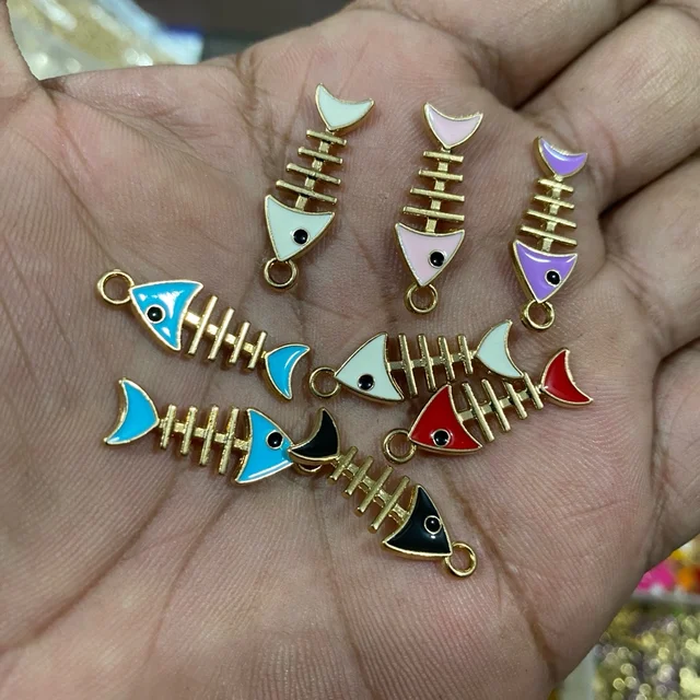 Fish Bone Charms (Random Colors) - Pack of 6pcs