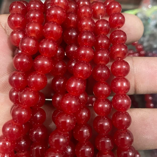 8mm Round Jelly Bead Red Color - Bracelet Beads(1 Line)