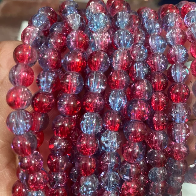 Crackle Beads Red And Blue Color 8mm - Pack of 1 String