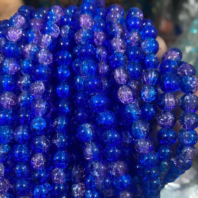 Crackle Beads Blue And Pink Color 8mm - Pack of 1 String