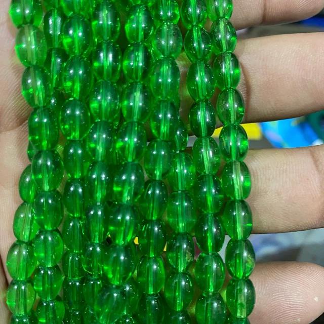 Oval Shape Beads 8x6mm Green Color - Pack Of 1 String 