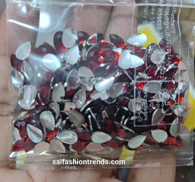 8x5 Plain Drop Kundan -10 Grams Red