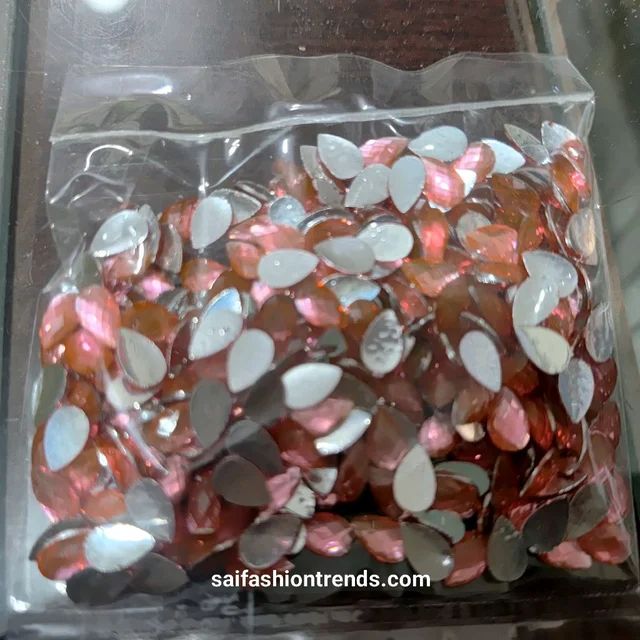 8x5 Plain Drop Kundan -10 Grams Peach Color 