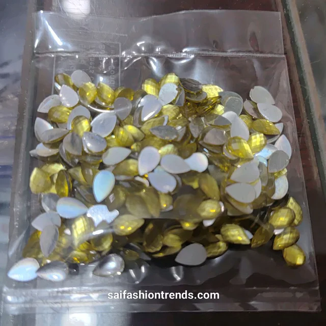 8x5 Plain Drop Kundan -10 Grams Light Yellow Color 