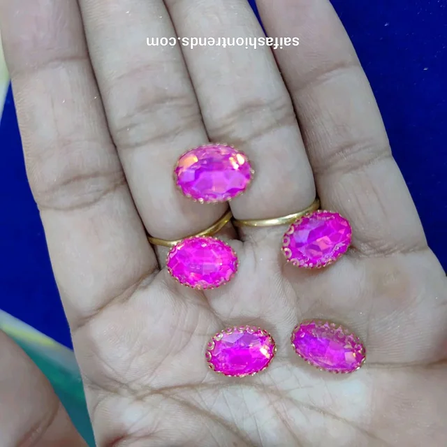 Clip Stone -Oval Shape 10mmx14mm Dark Pink Color Multi Shaded 5 Piece 