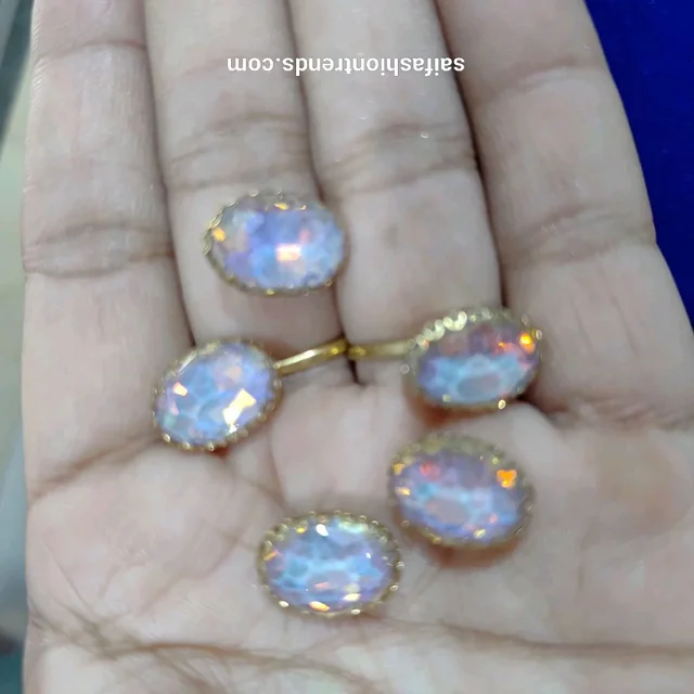 Clip Stones Oval Shape -Multi Shaded Light Blue 10mmx14mm 5 Piece 