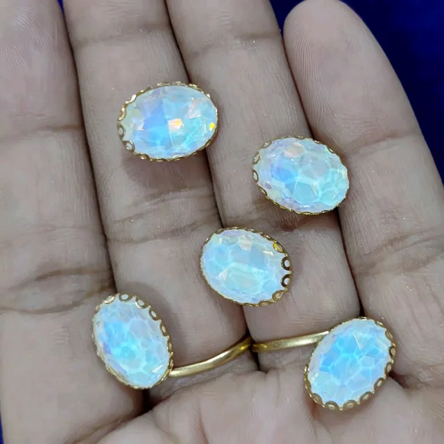 Clip Stone Oval Shape -Multi Shaded Skyblue 10mmx14mm 5 Piece 