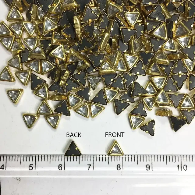 Kundan Stone 4mm White Color Flat Back Framed Triangle Shape - White, 50gms, 4MM, Triangle