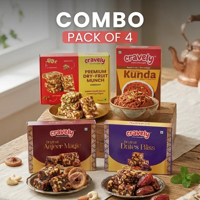 Cravely Kunda Pouch (250g) + Kunda Tin (500g) + Dryfruit Dates Bliss (200g) + Dryfruit Anjeer Magic (200g)