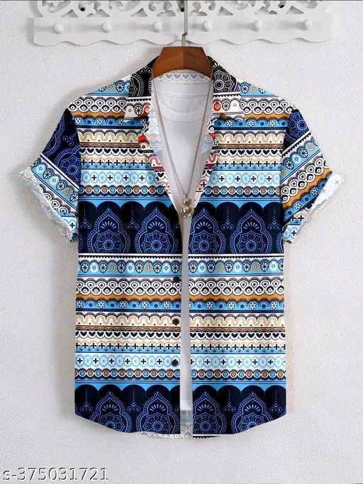 Men's Stylish Shirt |Ethnic Motif Pattern |Exclusive Print Design | - Lochmara, Xl