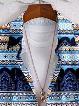 Men's Stylish Shirt |Ethnic Motif Pattern |Exclusive Print Design | - Lochmara, Xl