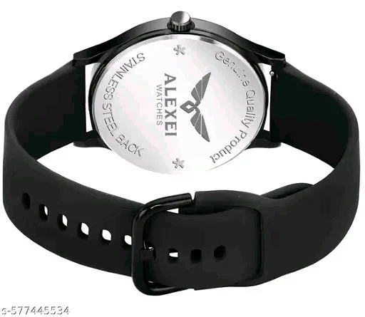 ALEXEI Premium Silicone Belt | Durable & Trendy Analog Watch - For Men And Boy's - Black