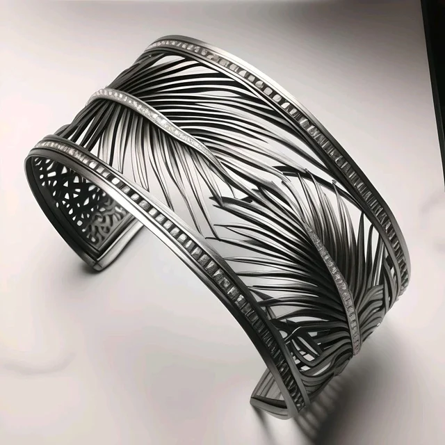 Cuff Bracelet Palm Theme, Silver