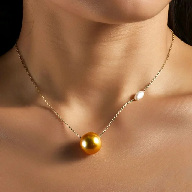 Real Pearl Necklace - Certified Golden Sea Water Pearl
