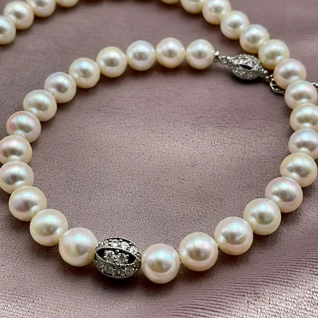 Real Pearl Choker Necklace / Party Wear, Center LGD Diamond Motif - Certified Pearl 