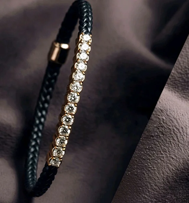Diamond & Artificial Leather Black Bracelet 
