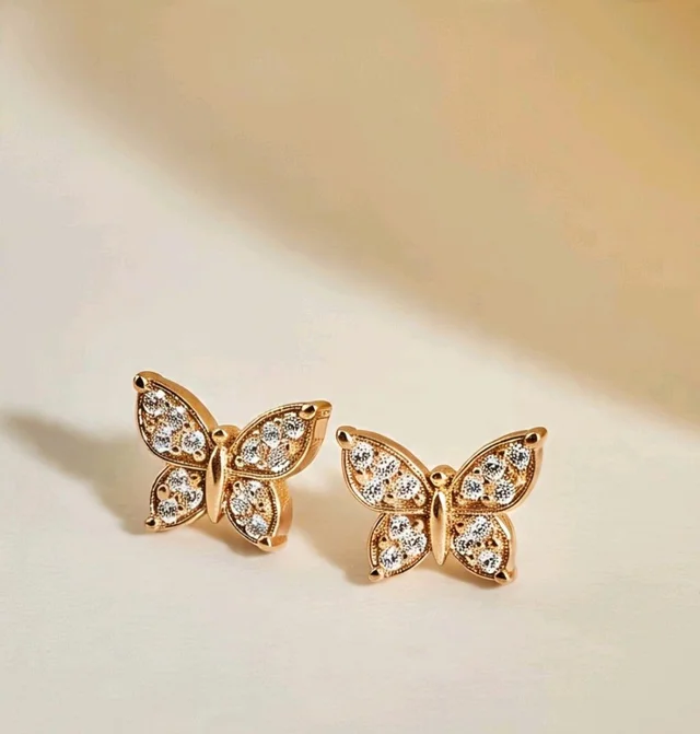 Butterfly Diamond Stud Earrings - Yellow 