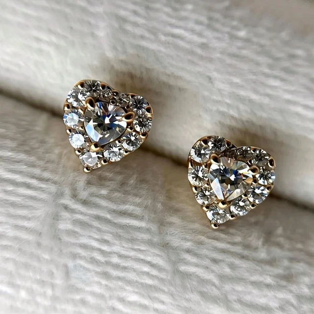 Heart Diamond Stud Earrings 