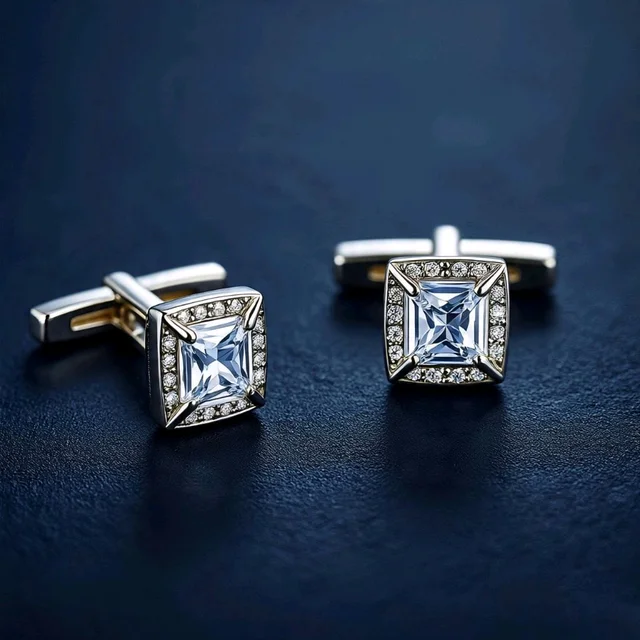 Mens Cufflink, with Asscher Solitaire Diamond 
