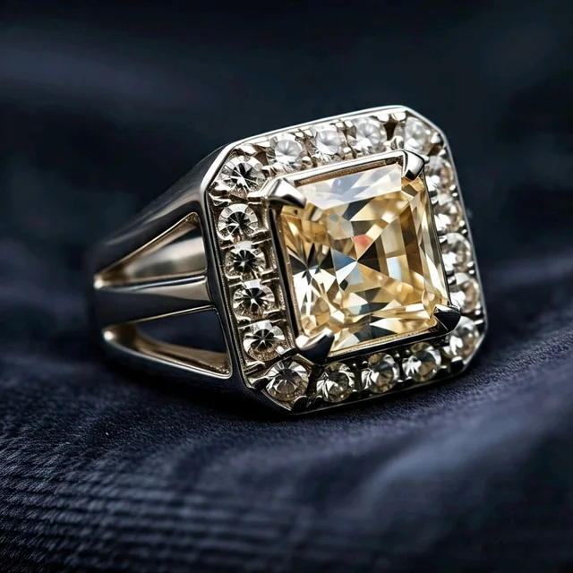 Asscher Yellow LGD Single Halo