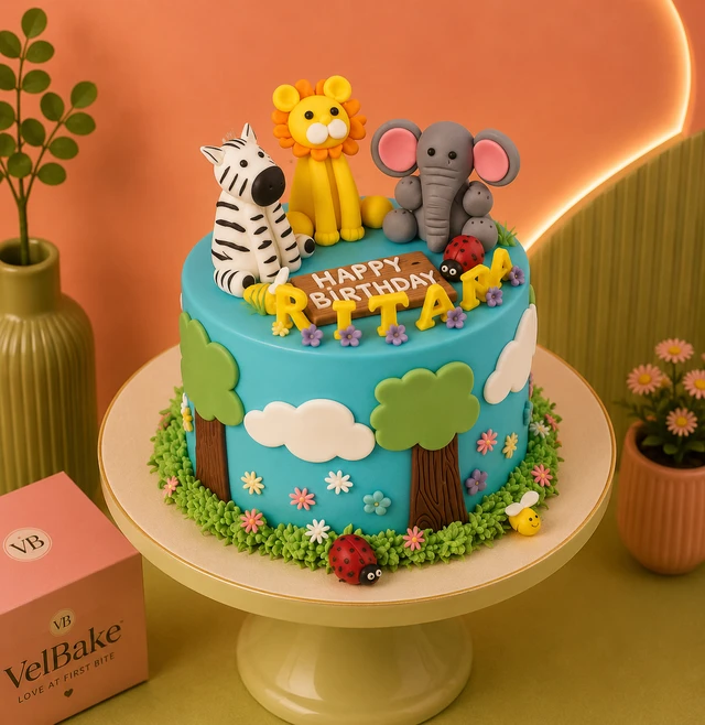 Jungle Theme Semi Fondant Birthday Cake
