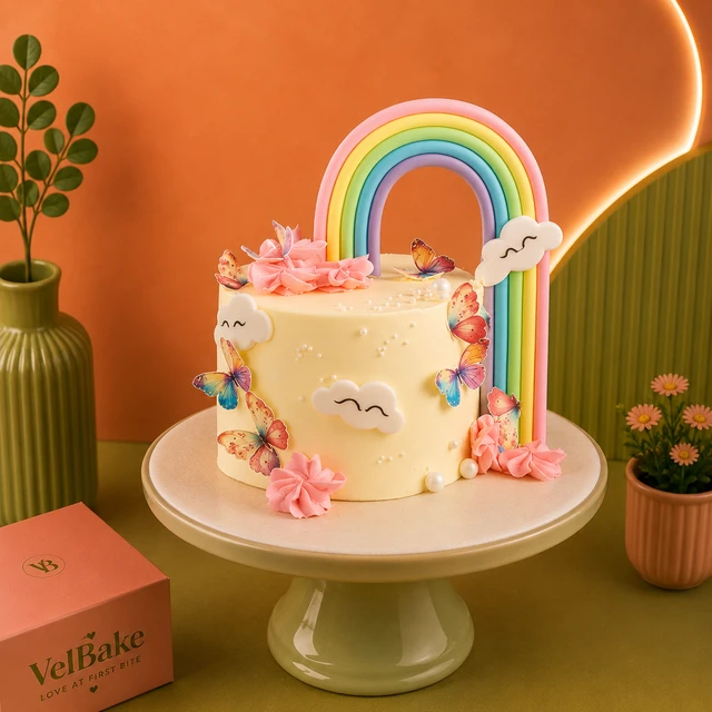 Rainbow Butterfly Theme Cake