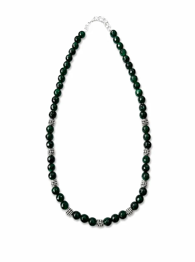 Colored beaded necklace with oxidised beads placed at regular intervals