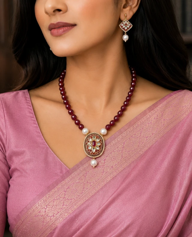 Crystal beaded necklace set with a beautiful pendant and perfectly matching earrings