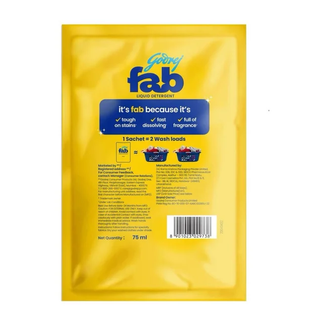 GODREJ FAB LIQUID DETERGENT SACHET
90ml/75ml (12N) - view more