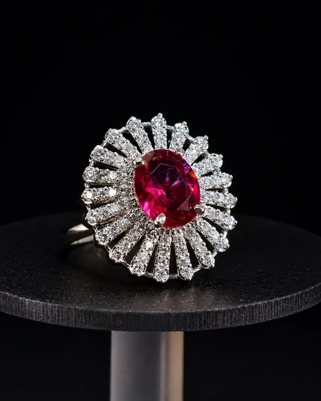 HJ Best Quality American Diamond Oval Shape Adjustable Ring - hrc-010 - Rhodium Plating, Free Size, Adjustable, Yellow