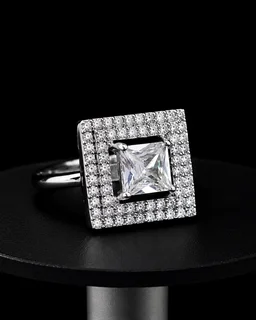 HJ Princes Cut American Diamond Adjustable Ring - hrc-010 - Rhodium Plating, Free Size, Adjustable, Maroon