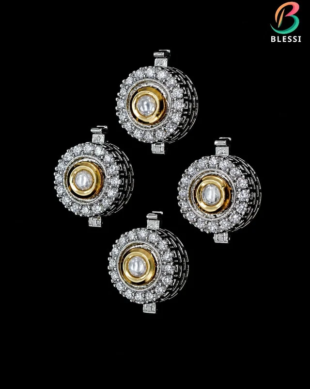 BLESSI Creative Delicate Button Cover White For Male & Female - BL-005-RH-4 - White, Gold Plating