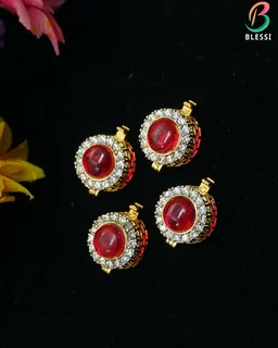 BLESSI Creative Delicate Button Cover Ruby For Male & Female - BL-005-RB-GP-4 - Ruby, Gold Plating