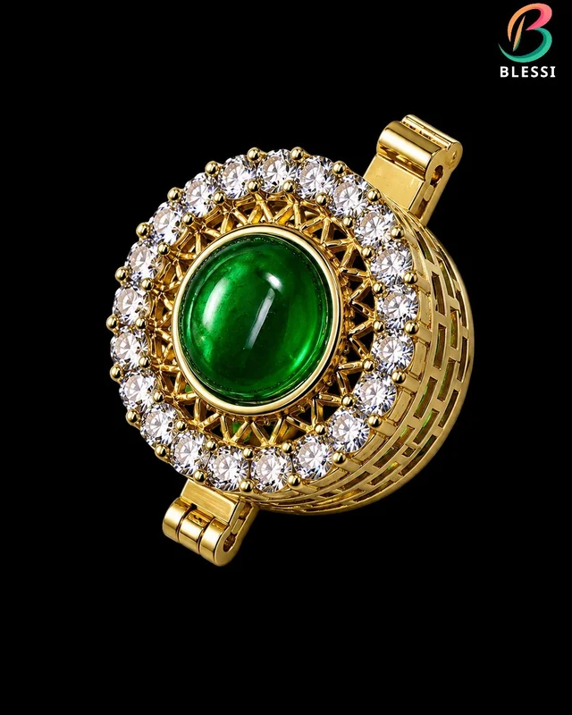 BLESSI Creative Button Cover Green For Male & Female - BL-006-GN-1 - Green, Gold Plating