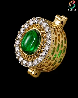 BLESSI Creative Button Cover Green For Male & Female - BL-006-GN-1 - Green, Gold Plating