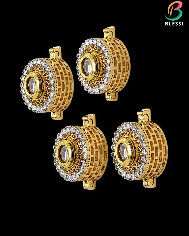 BLESSI Creative Button Cover White For Male & Female - BL-006-4 - White, Gold Plating